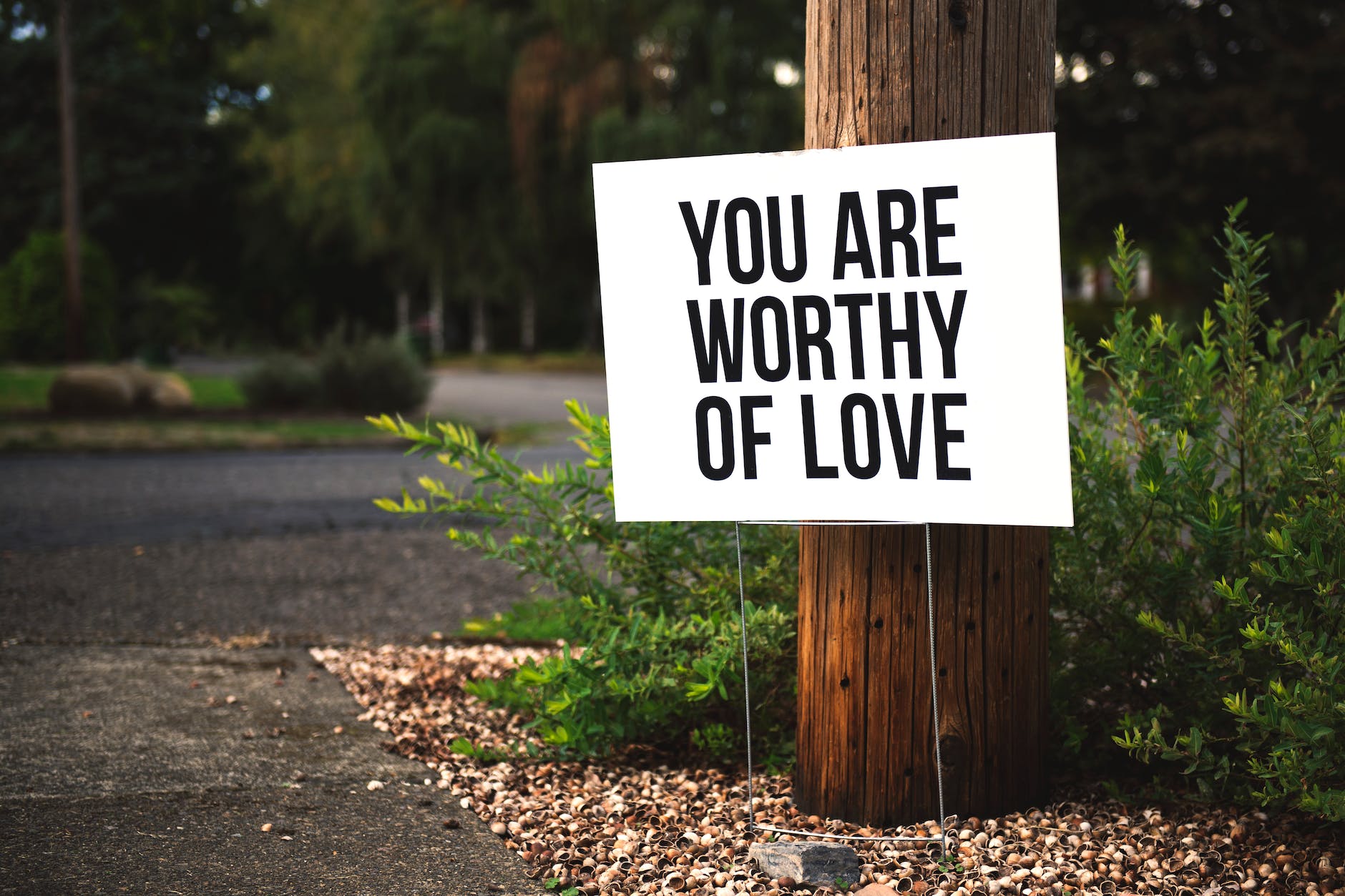 you are worthy of love signage on brown wooden post taken