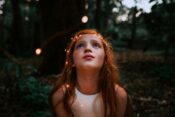 redhead girl looking up