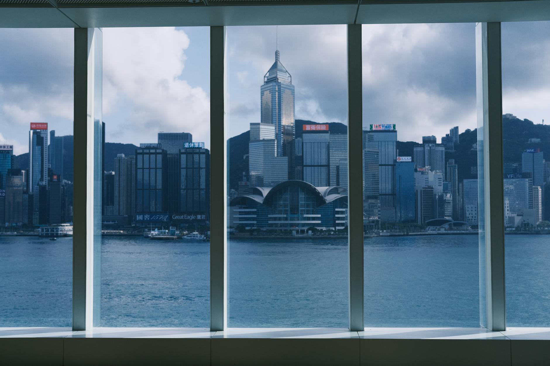 window and city with river