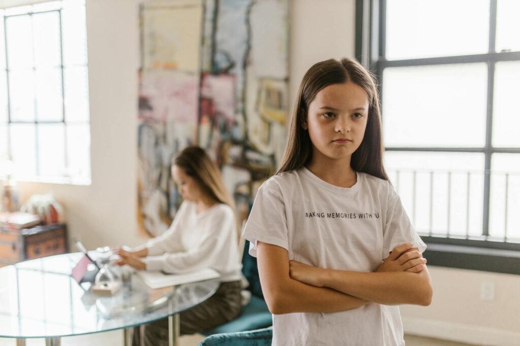 a girl in white shirt